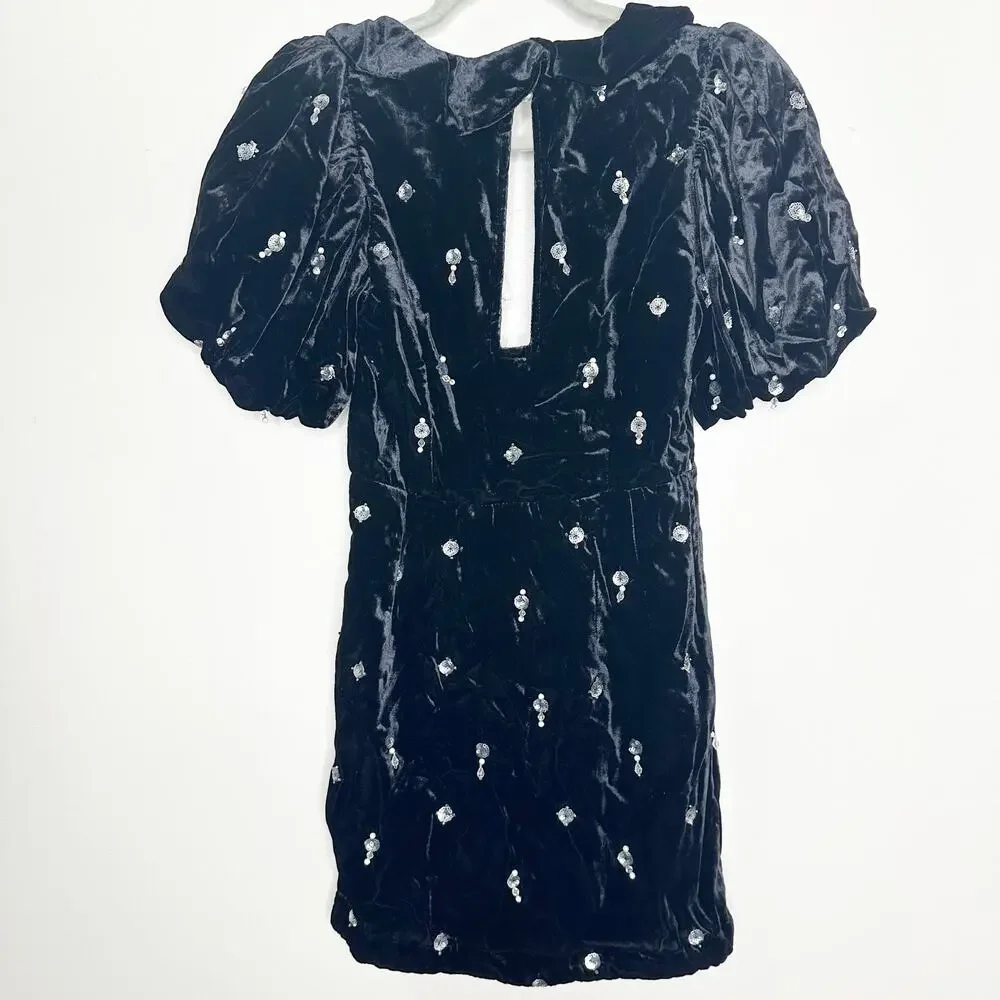 Anthropologie Maeve Black Velvet Embellished Mini Dress Size 2 NEW - Picture 4 of 10
